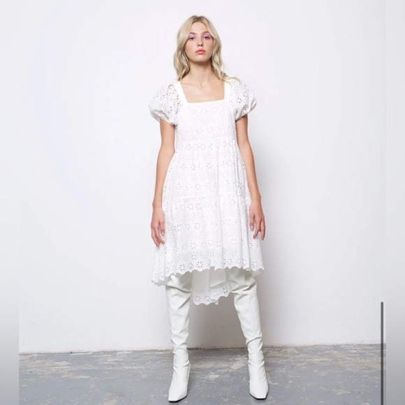 Amylynn White Coco Dress Borderie Anglaise Lace Cotton Dress Eyelet Baby Doll - Picture 1 of 15